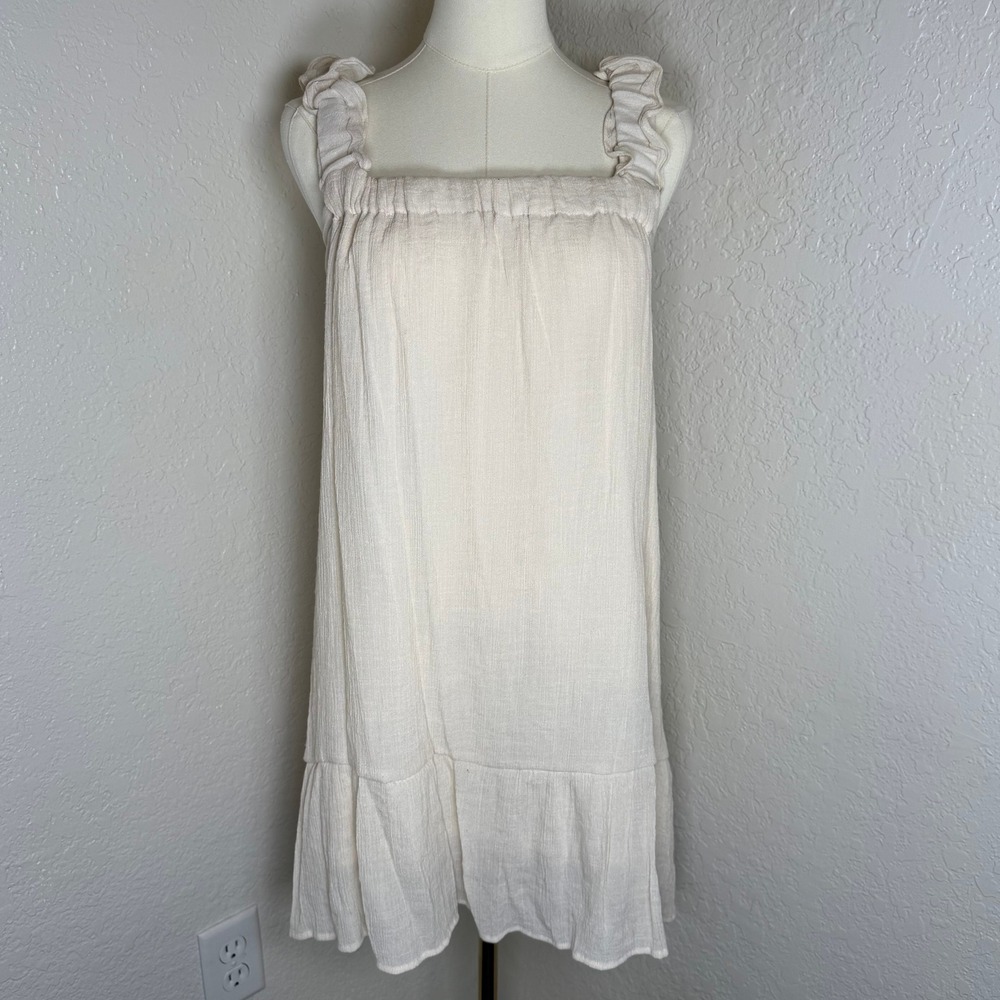 Mini Dress Altar'd State Cream Ruffle Strap Crinkle Gauze Cottagecore Boho Beach